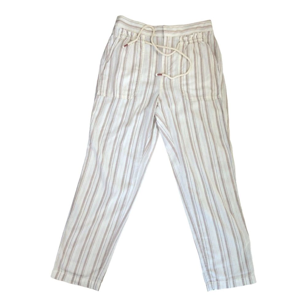 Anthropologie Casual‎ White Tan Striped Linen Blend Lightweight Pants Sz S